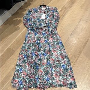 Saloni Floral Print Long Sleeve Midi Dress - Multicolor